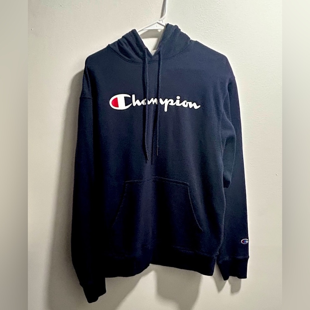 Champion Logo Navy Blue Hoodie Size M